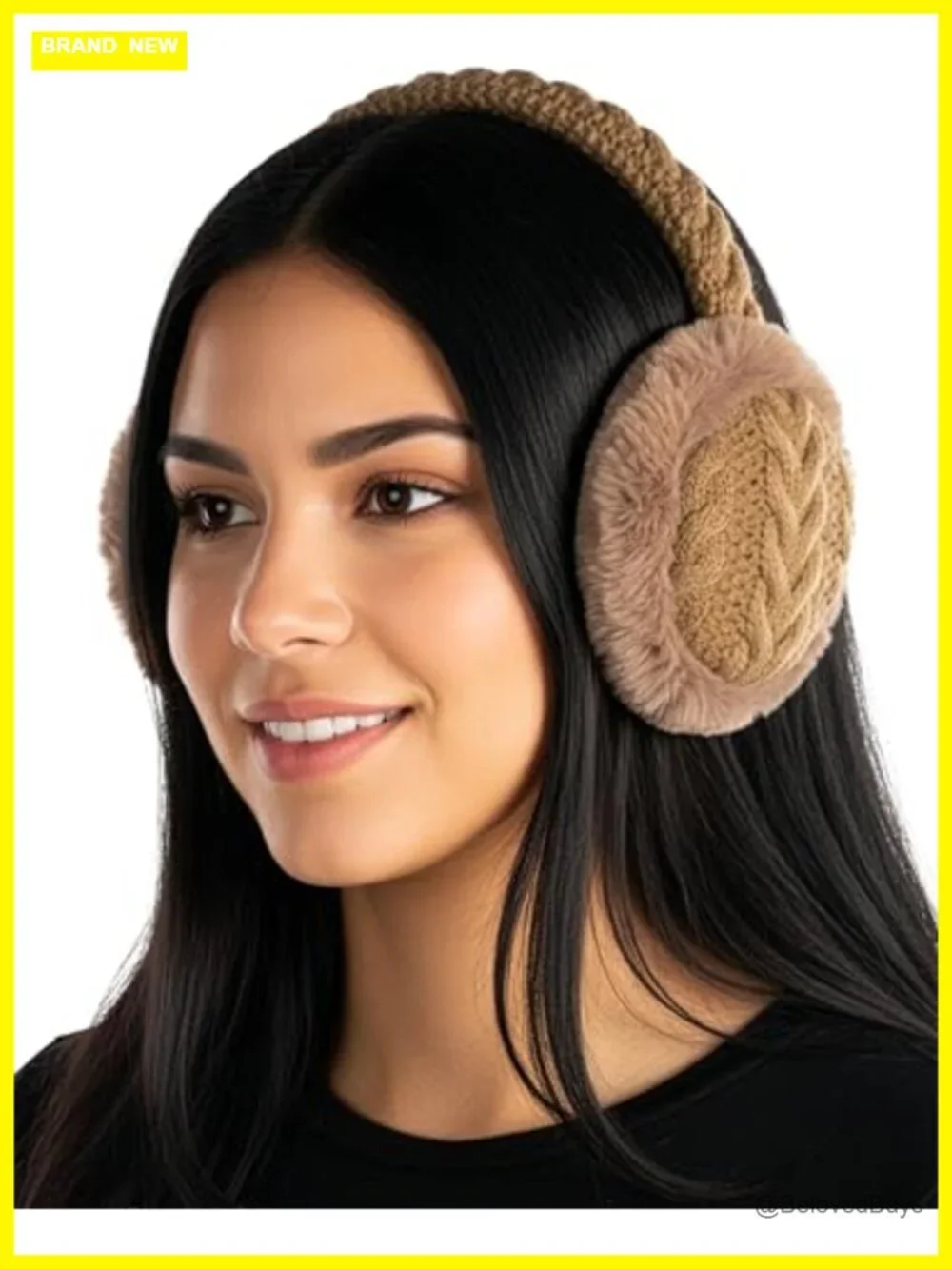 Women's Cable Knit & Sequin Winter Earmuffs - Luxurious Faux Fur